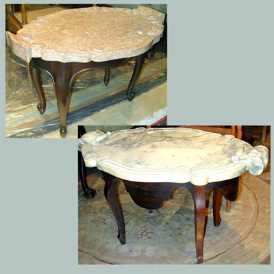 Lot 325 - Two Louis XV Style Marble Top Mahogany Low Tables