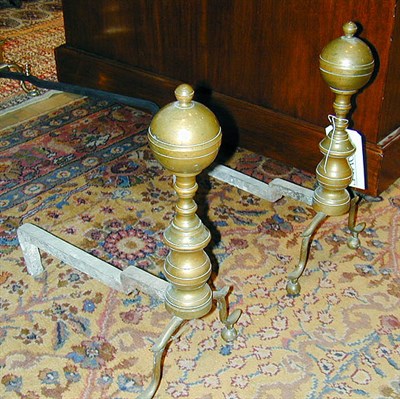 Lot 224 - Pair of Baroque Style Brass Andirons
