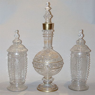Lot 248 - Pair of Etched Colorless Glass Apothecary Jars...
