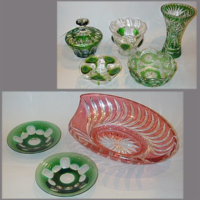 Lot 249 - Group of Seven Green or Cranberry Cut to Clear...