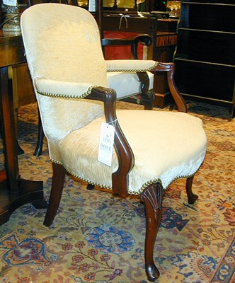 Lot 263 - Two Louis XV Style Upholstered Mahogany Armchairs