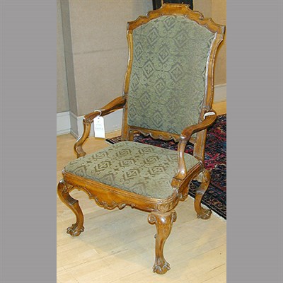 Lot 249 - Rococo Style Walnut Armchair Raised on ball...