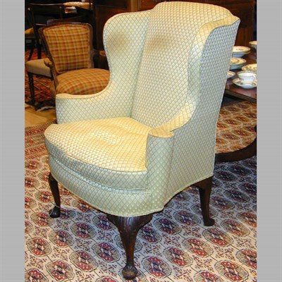 Lot 502 - George II Style Upholstered Mahogany Wing Chair