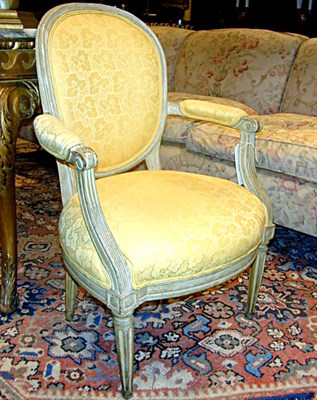 Lot 521 - Pair of Louis XVI Style Painted Upholstered...