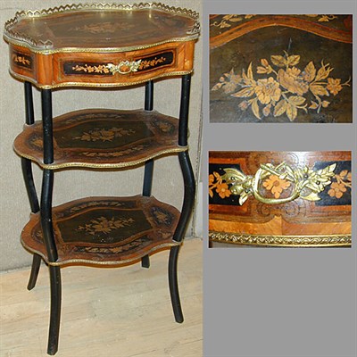 Lot 381 - Napoleon III Ebonized and Marquetry Three-Tier...