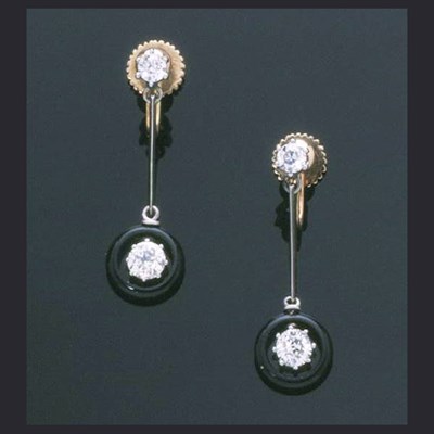 Lot 348 - Pair of Antique Diamond Earrings 14 kt. white...