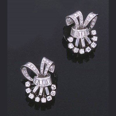 Lot 301 - Pair of Diamond Earclips Platinum, of spray...