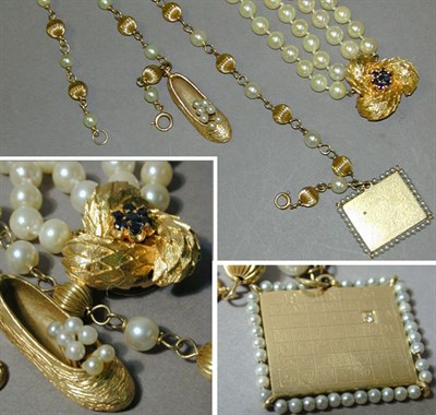 Lot 88 - Three Cultured Pearl Bracelets 14 kt. yellow...