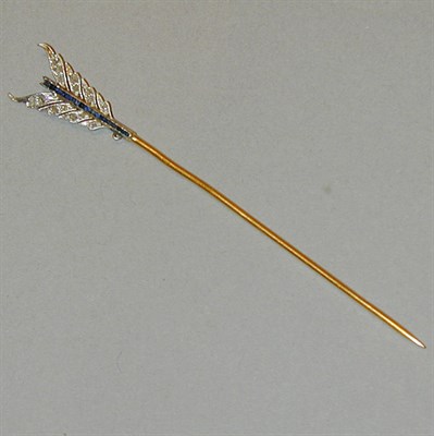 Lot 221 - Feather Stick Pin Platinum and yellow gold,...