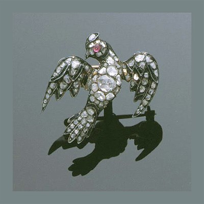 Lot 350 - Antique Rose Diamond Bird Pin Silver, designed...