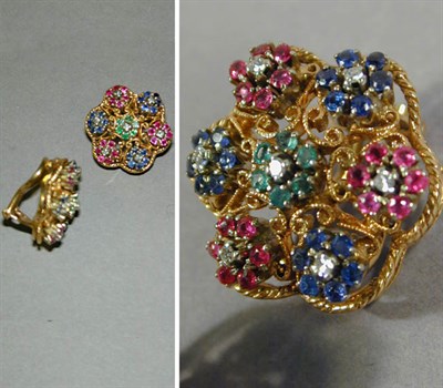 Lot 201 - Pair of Multicolored Stone Cluster Earrings 14...
