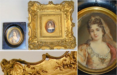 Lot 363 - Two Framed Miniatures One depicting a woman in...