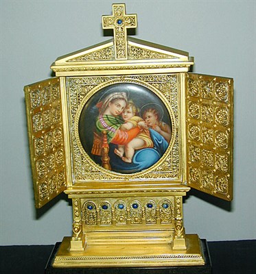 Lot 526 - Gilt-Bronze and Porcelain Altar The elaborate...