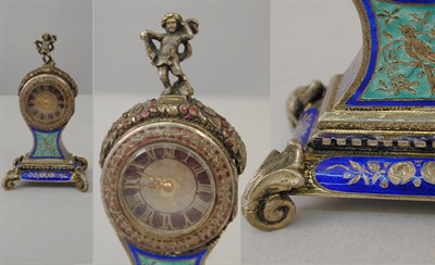 Lot 356 - Viennese Enamel Silver Clock The surmount in...
