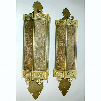 Lot 422 - Pair of Gothic Revival Brass Single-Light Sconces