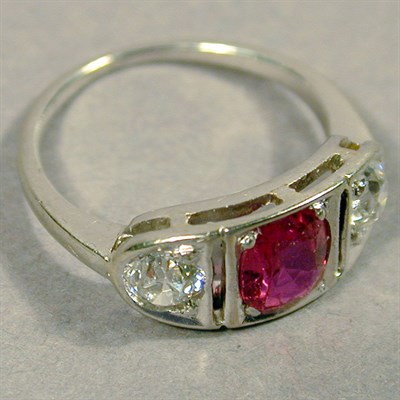 Lot 262 - Ruby and Diamond Ring Platinum, set to the...