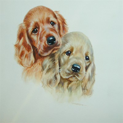 Lot 217 - H. Hardie (British, 20th century) Spaniel pups...