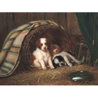 Lot 299 - Ernst Laddey (German, 19th century) Puppies in...
