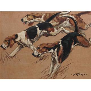 Lot 349 - Kay Nixon (British,1895-1988) Running hounds...