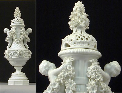 Lot 439 - Meissen Porcelain Covered Vase Set with cupids...