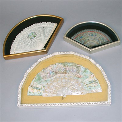 Lot 305 - Group of Three Framed Antique Fans Comprising...