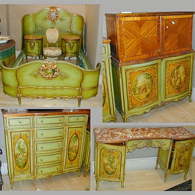 Lot 562 - Rococo Style Painted Bedroom Suite Comprising...
