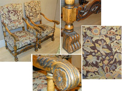 Lot 539 - Pair of Baroque Style Fruitwood Armchairs Each...
