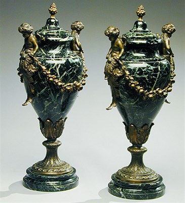 Lot 545 - Pair of Louis XVI Style Bronze-Mounted Marble...