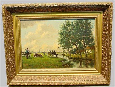 Lot 20 - Dutch School 19th Century CATTLE ALONG A...