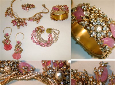 Lot 324 - Miriam Haskell Pink Glass and Pearl Suite...