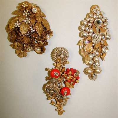 Lot 337 - Three Miriam Haskell Brooches American, 1940s...