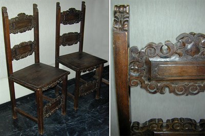 Lot 173A - Pair of Continental Baroque Walnut Side Chairs...