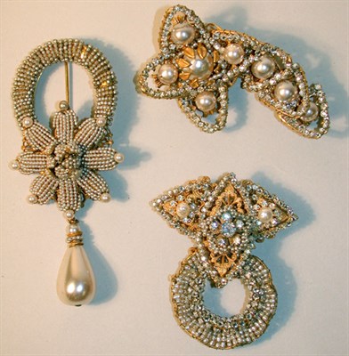Lot 335 - Three Miriam Haskell Large Pins American,...