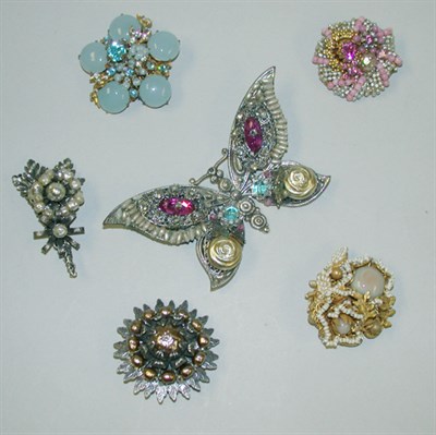 Lot 390 - Group of Six Miriam Haskell Colored Stone Pins...