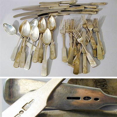 Lot 330 - Group of Russian Silver Flatware Comprising...