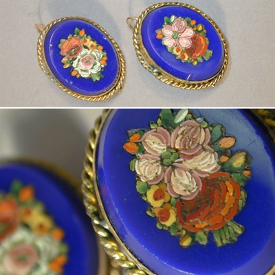 Lot 54 - Pair of Micromosaic Earrings The 9 kt. yellow...