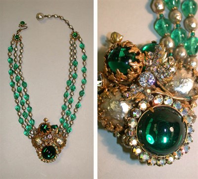 Lot 386 - Miriam Haskell Pearl and Green Strand Necklace...