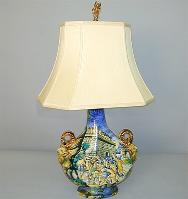 Lot 351 - Italian Majolica Lamp Of flattened ovoid form,...