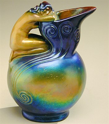 Lot 150 - Zsolnay Pottery Pitcher Of flattened ovoid...
