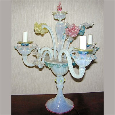 Lot 415 - Murano Glass Three-Light Lamp With twisted...