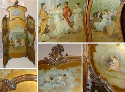 Lot 484 - Rococo Style Carved Wood Three-Fold Screen...
