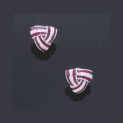 Lot 275 - Pair of Ruby and Diamond Earclips 18 kt. white...