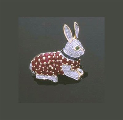 Lot 277 - Gold and Multicolored Stone Rabbit Pin 18 kt....