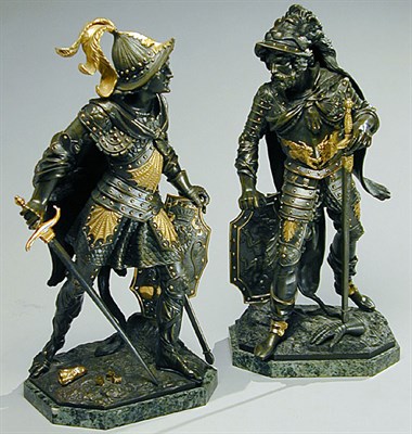 Lot 609 - Pair of Bronze Warriors Each standing medieval...
