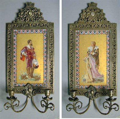 Lot 554 - Pair of Silvered Bronze and Porcelain...