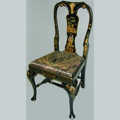 Lot 292 - Set of Six Queen Anne Style Black Lacquer...