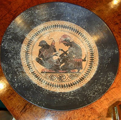 Lot 496 - Greek Pottery Charger Decorated in black and...