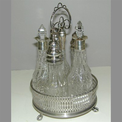 Lot 295 - Georgian Style Silver and Cut Glass Cruet Set