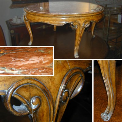 Lot 676 - Louis XV Style Marble Top Walnut Low Table