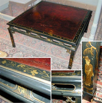 Lot 168 - Black Lacquered Chinoiserie Decorated Leather...